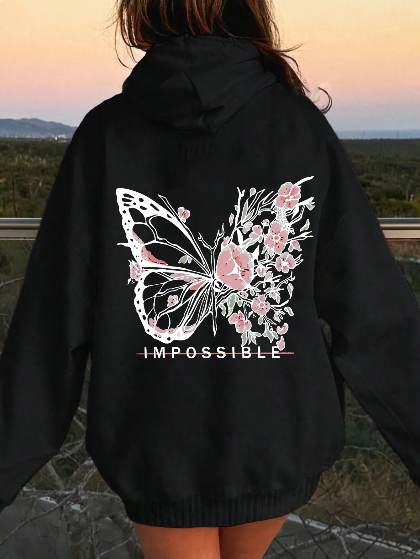 Sweatshirt Femme Imprimé Papillon Fleur 3D - Col Rond, Manches Longues, Coton Doux, Streetwear Automne - 3