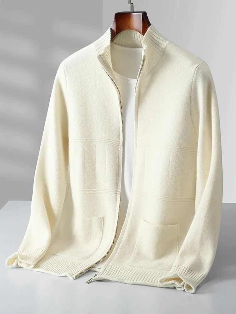 Mock Neck Cardigan Long Sweater With Zipper Premium Merino