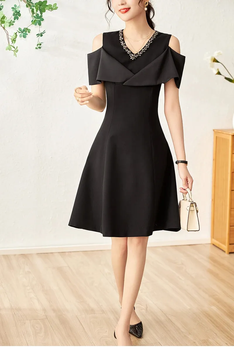 Elegant Summer Party Dress for Women Floor-Length Chiffon Black White  V-Neck Short Sleeve from Dhgate Urban Sexy Dresses - price 168.2