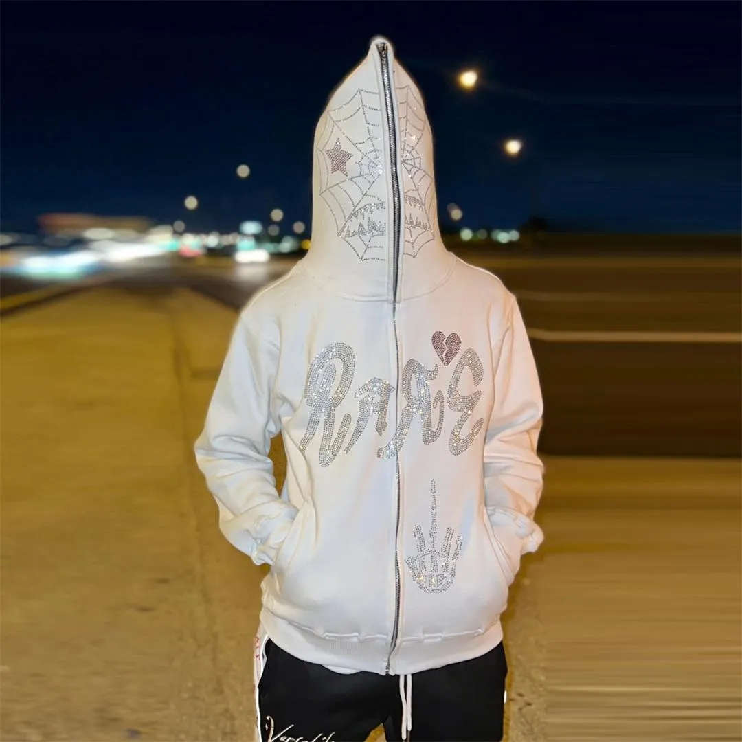 Y2K Gothic Rhinestone Black Zip Hoodie Mens For Men And Y2K Gothic Rhinestone Black Zip Hoodie Mens For Men And