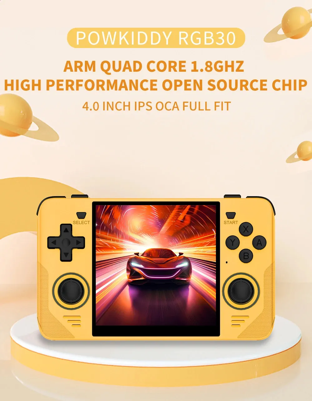 Yellow Rgb30 Powkiddy RGB30 Yellow Retro Handheld Game Console, 4-Inch IPS 720 ...
