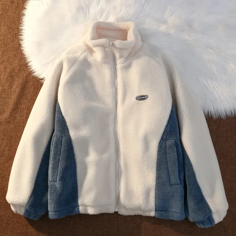 Men's Winter Oversized Thick Warm Contrast Color Faux Fur Long Sleeve Casual Jacket Coat