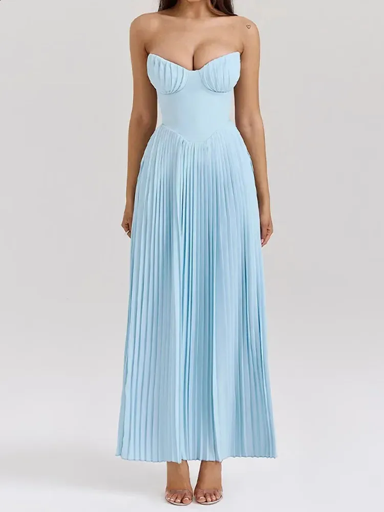 Women Solid Strapless Pleated Maxi Dress Floor-Length Chiffon Sleeveless  High Waist Loose Hem Party Gown from Dhgate Basic & Casual Dresses - price  61.46