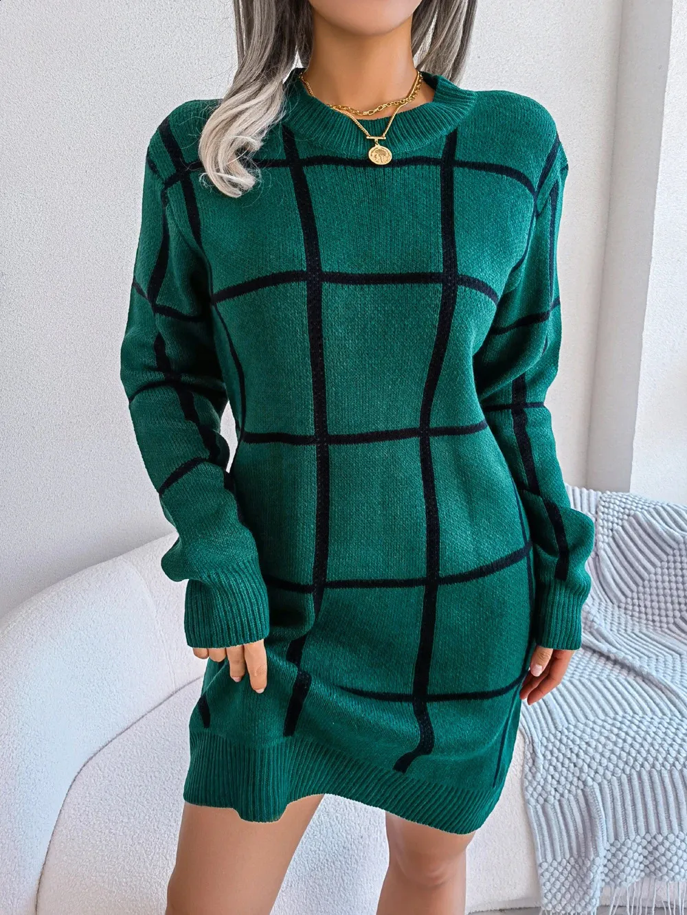 Chic and Elegant Knitted women's sweater in White and Green - Perfect for Parties and Events (Sizes S, M, L) - Item #240826