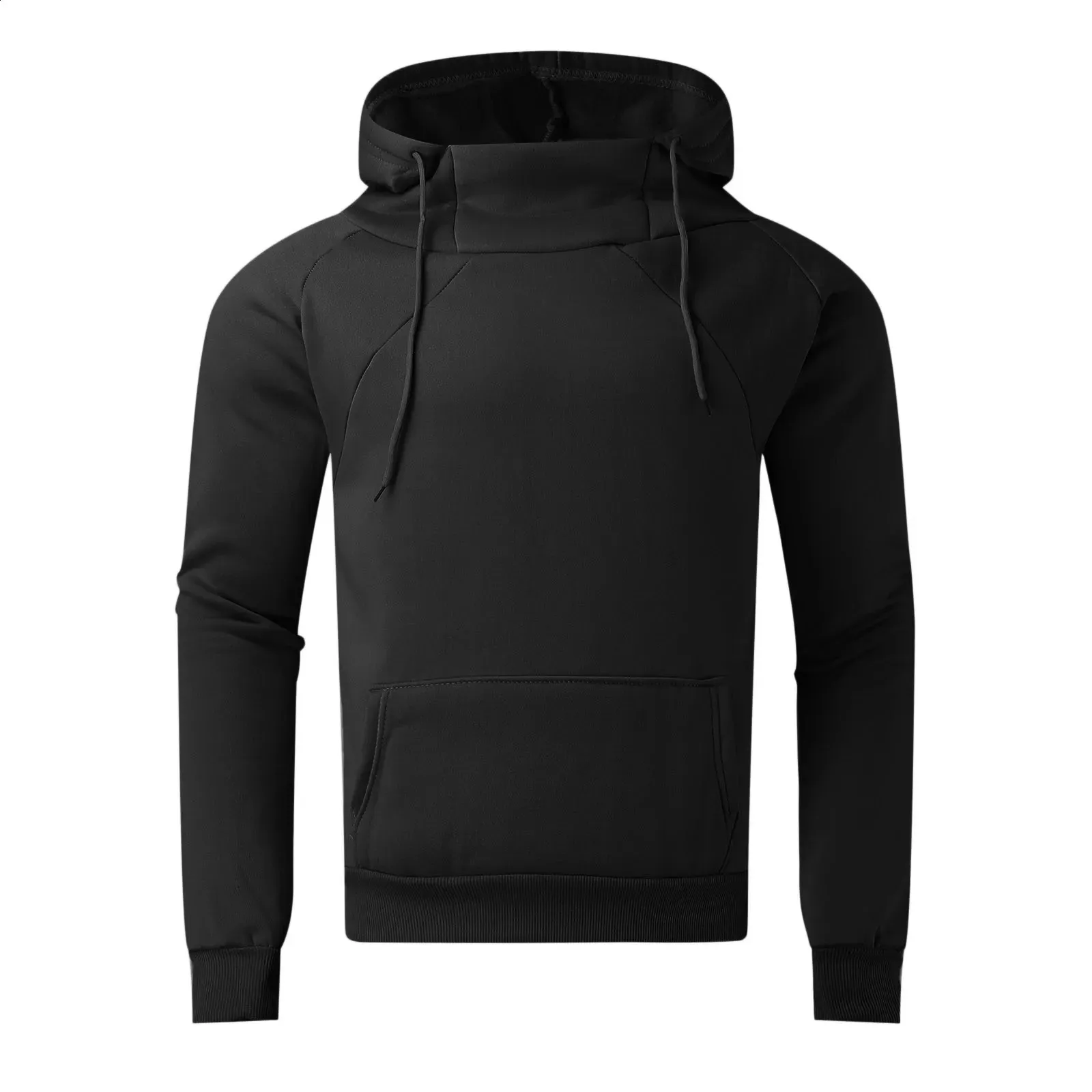 Mens Zip-Up Turtleneck Hoodie: Solid Color, Casual Loose Fit, Y2K 