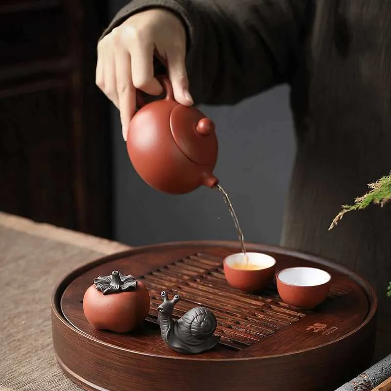 Lucky Tea Pet: Purple Clay Snail & Persimmon Ornament for Kung Fu Tea ...