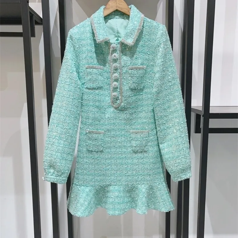 Women Floor-Length Mini Dress Tweed Diamond Sequin Ruffle Single Breasted  Short Sleeve Polyester from Dhgate Basic & Casual Dresses - price 124.03