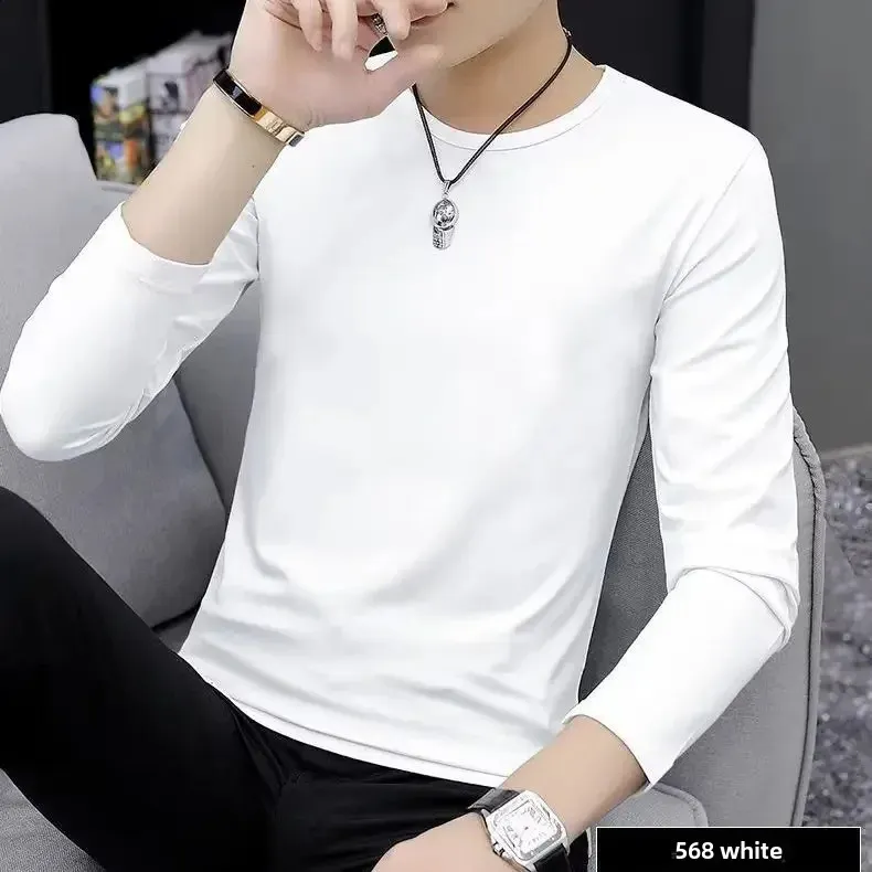 Mens Solid Color Long Sleeve T-Shirt - Casual Loose Fit