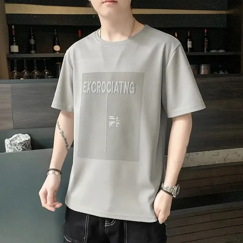 Save Big on Bulk Korean Style T Shirt Korean Summer Thin Silk Loose Casual  Short Sleeved T Shirt Mens Round Neck Solid Color Printed Breathable Quick 