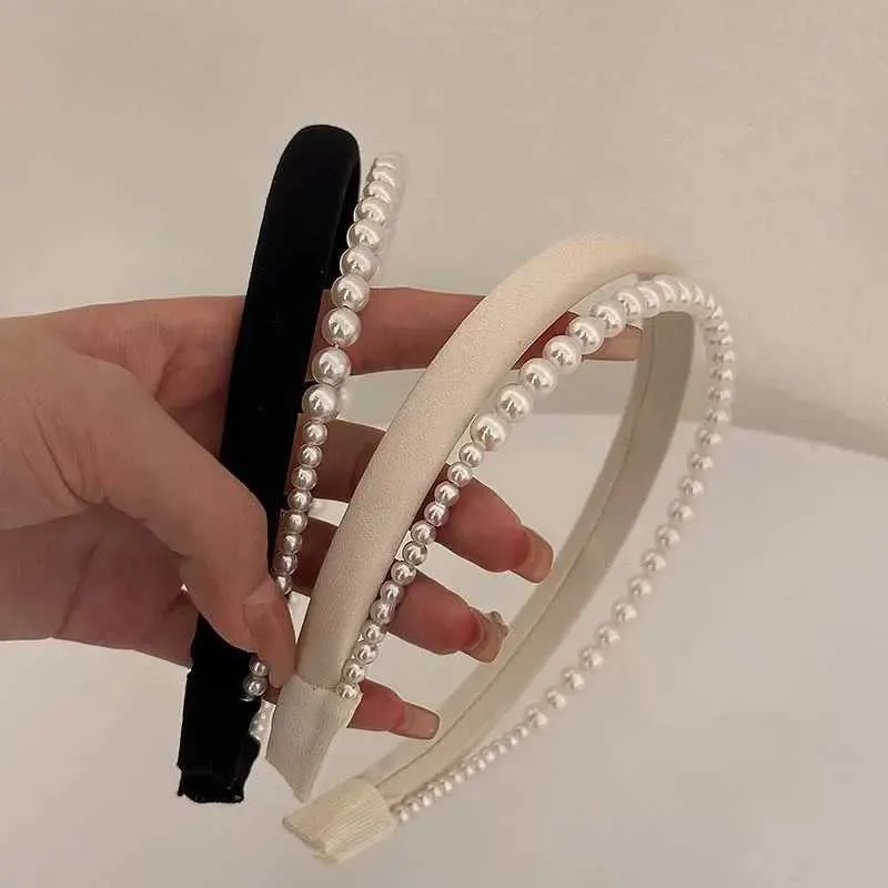 DHgate.com:Elegant Double Layer Satin Pearl Headband - Black