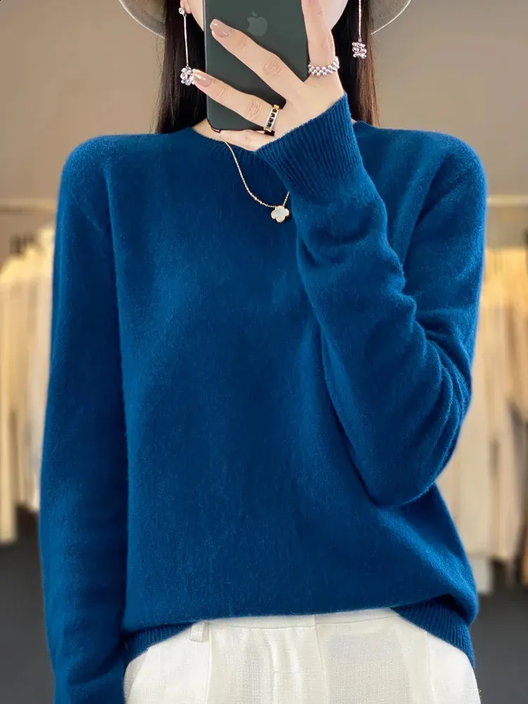 Merino Wool Sweater O ring Zipper Autumn Winter Knitted Top