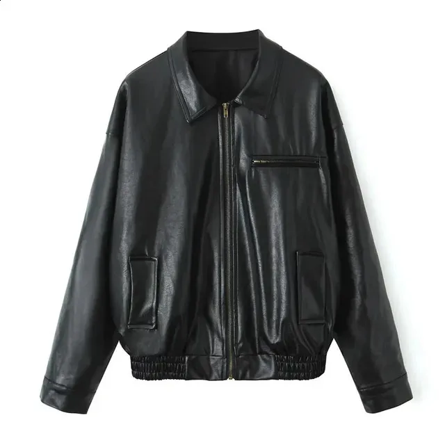 DHgate.com:Retro Brown Collared Leather Jacket - Womens Y2K