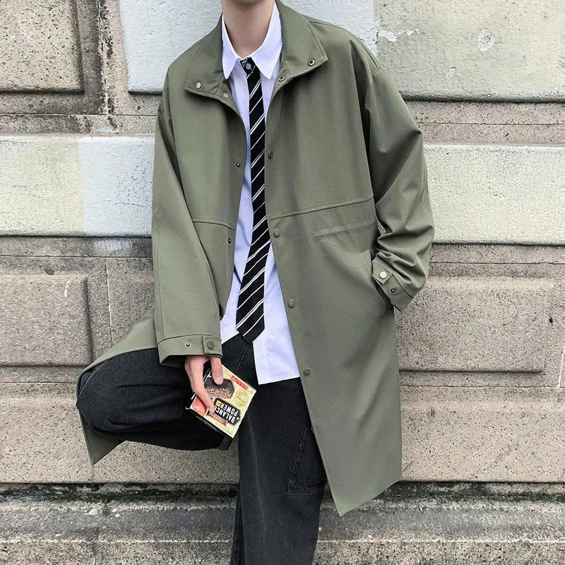 Mens Oversized Green Black Beige Trench Coat - Long Loose