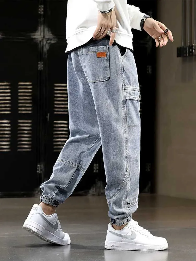 Men's Stretch Cotton Cargo baggy jeans with String Men's Stretch Cotton Cargo baggy jeans with String