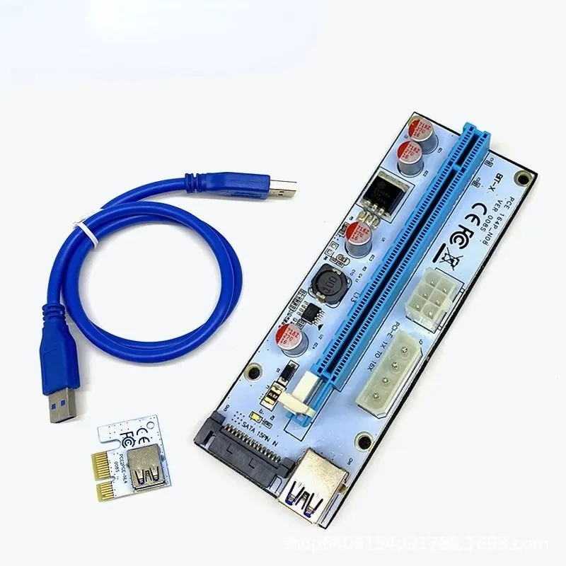 YABOANG Riser PCI-E 16x To 1x Pour Mining Crypto - Câble USB 60cm - Alimentation 6 Broches - 8 Condensateurs