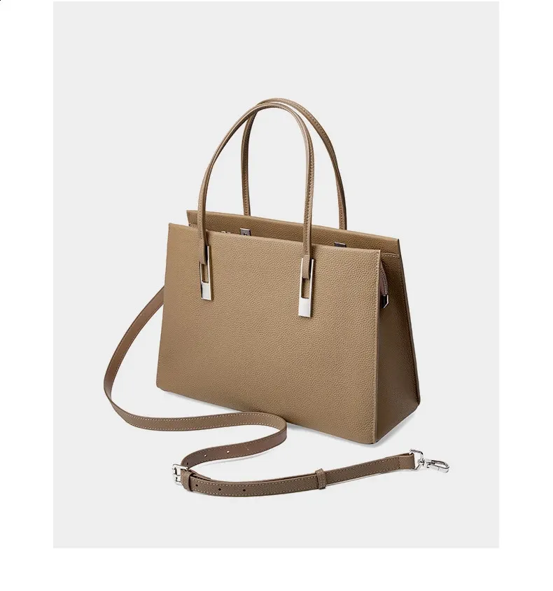 Womens Genuine Leather Shoulder Bag - 3 Layers, A4 Size