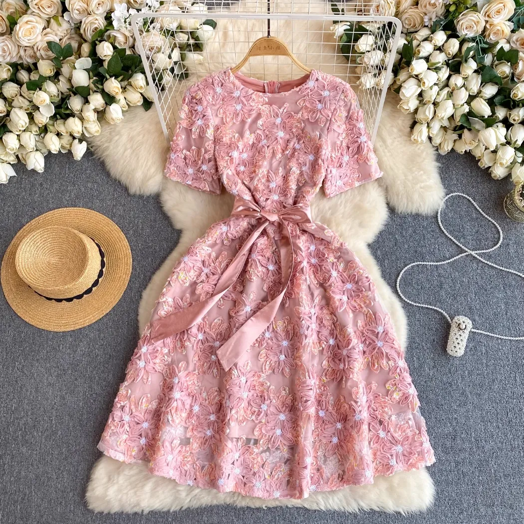 Floral Embroidery A Line Dress With Empire Waist & Sash  Summer Party Wear  For Women From Stephaniestore666, $48.7 In Bulk | DHgate.Com
