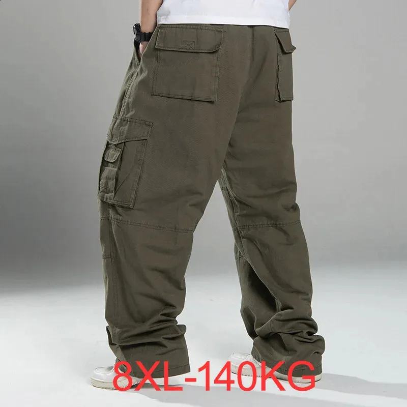 Plus Size 7XL 8XL Men's Cargo Pants Thick Acetate Broadcloth