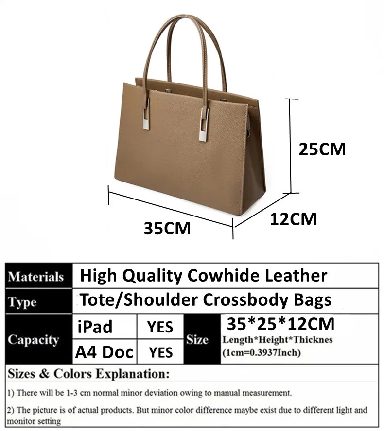 Womens Genuine Leather Shoulder Bag - 3 Layers, A4 Size