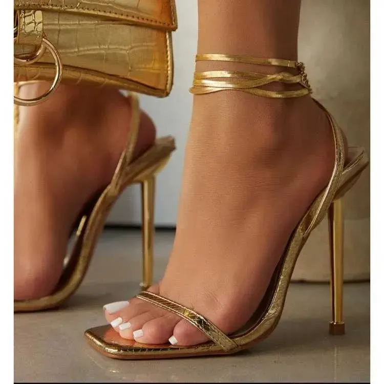 Bulk Gold Padlock High Heel Gold High Heel Sandals For Women Sexy And Thin Single Strap Metal Heels 2044 At Only 24.97 DHgate.Com