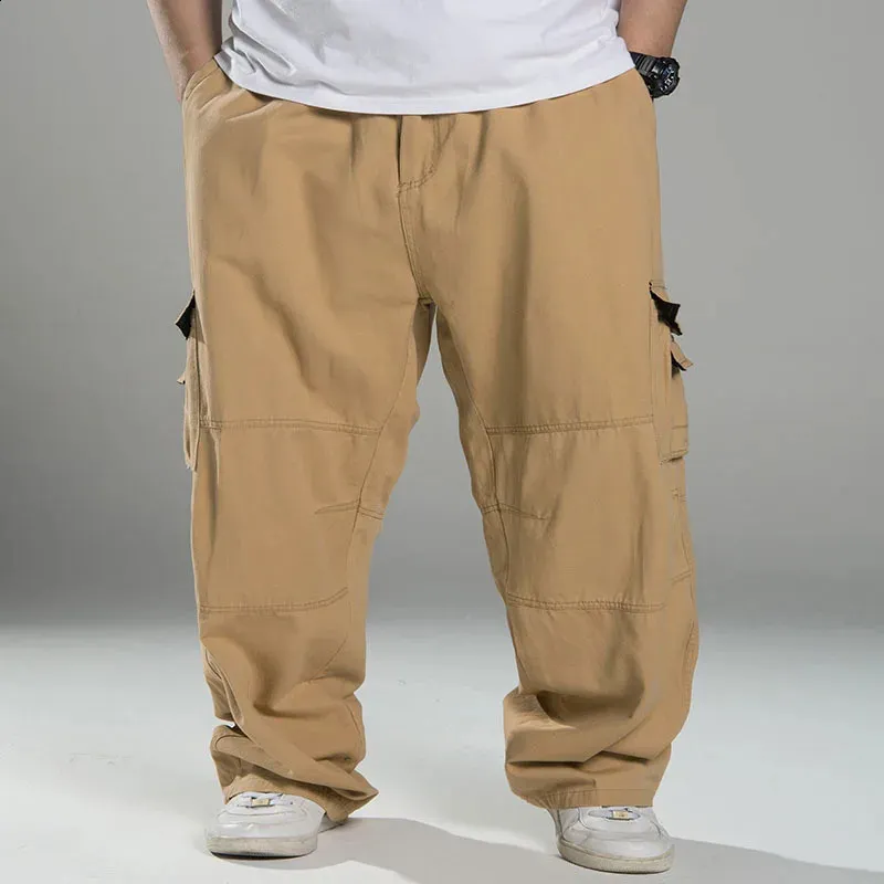 Plus Size 7XL 8XL Men's Cargo Pants Thick Acetate Broadcloth