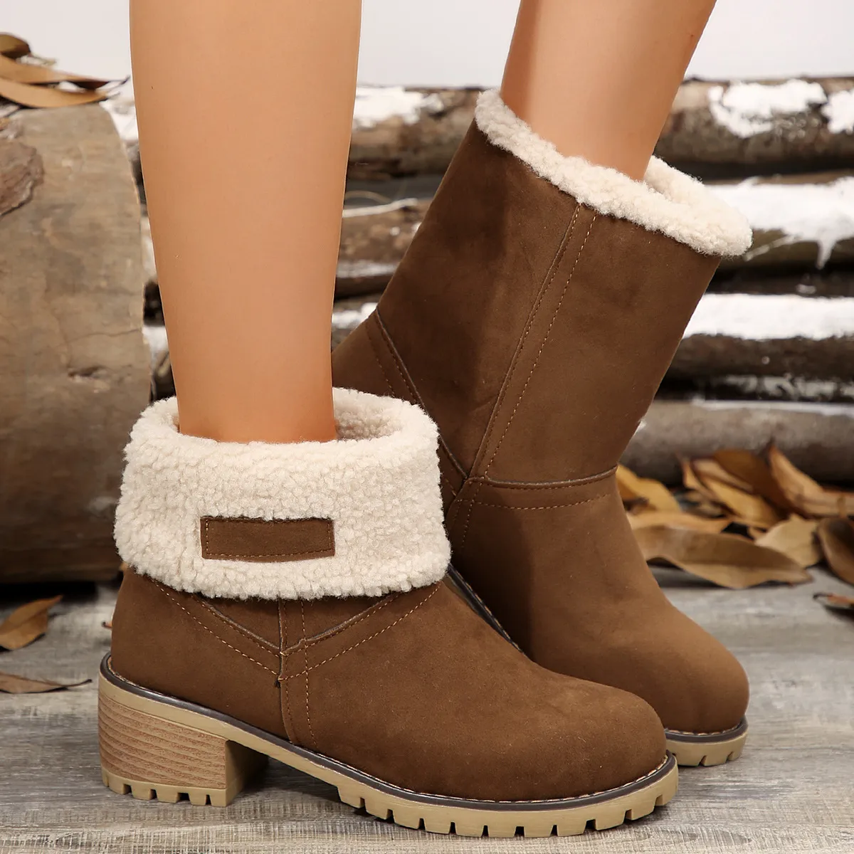 Fluffy Boots Fleece Comfy Boots Women's Fleece-Lined Cozy Mid-Calf