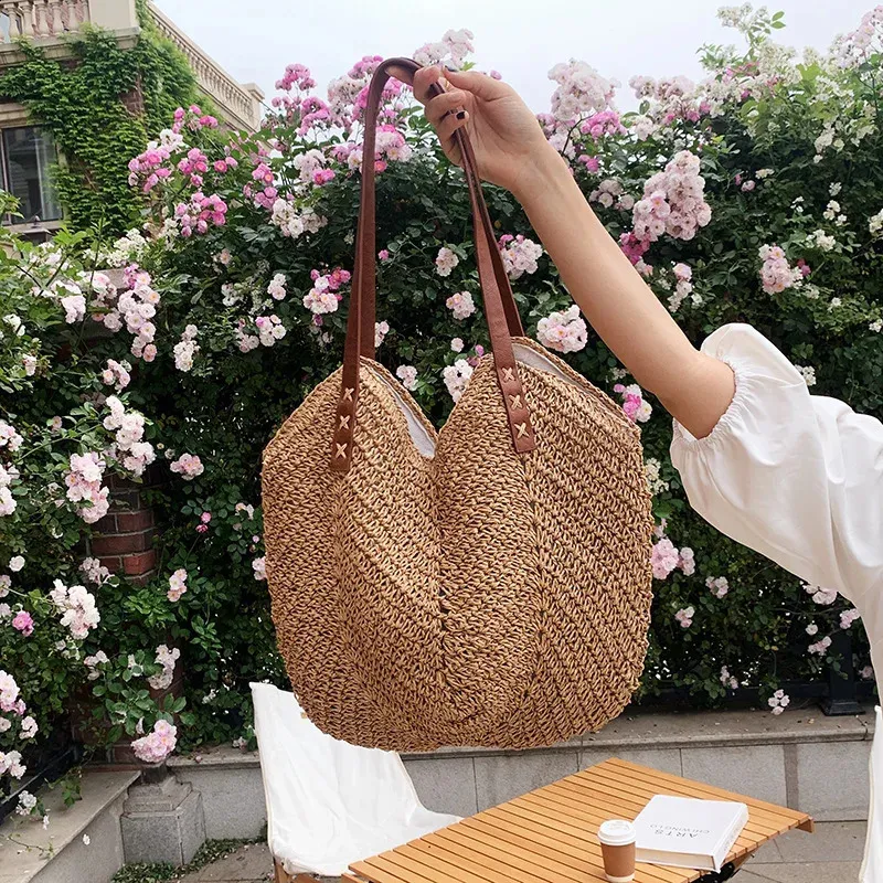 Summer Straw Woven Shoulder Bag Rattan Beach Large Capacity Tote ...