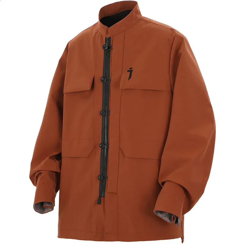 Mens Autumn Techwear Jacket Chinese Style Stand Collar