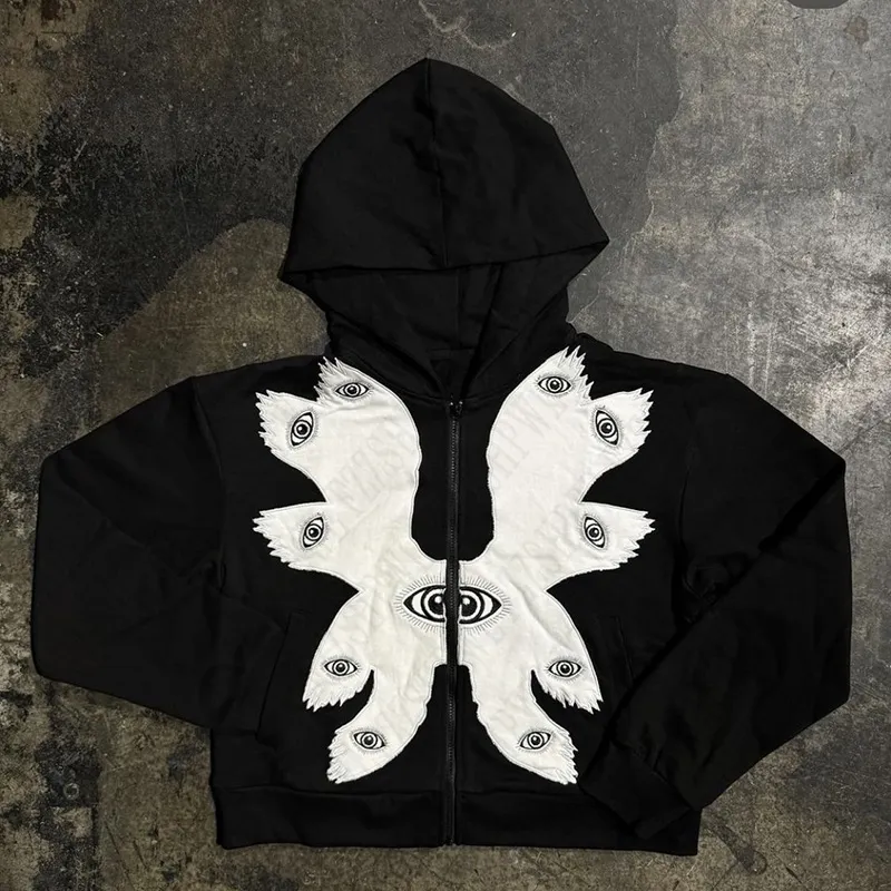 Graphic Zip Hoodie Y2K Vintage Zipper Streetwear Long Sleeve Top