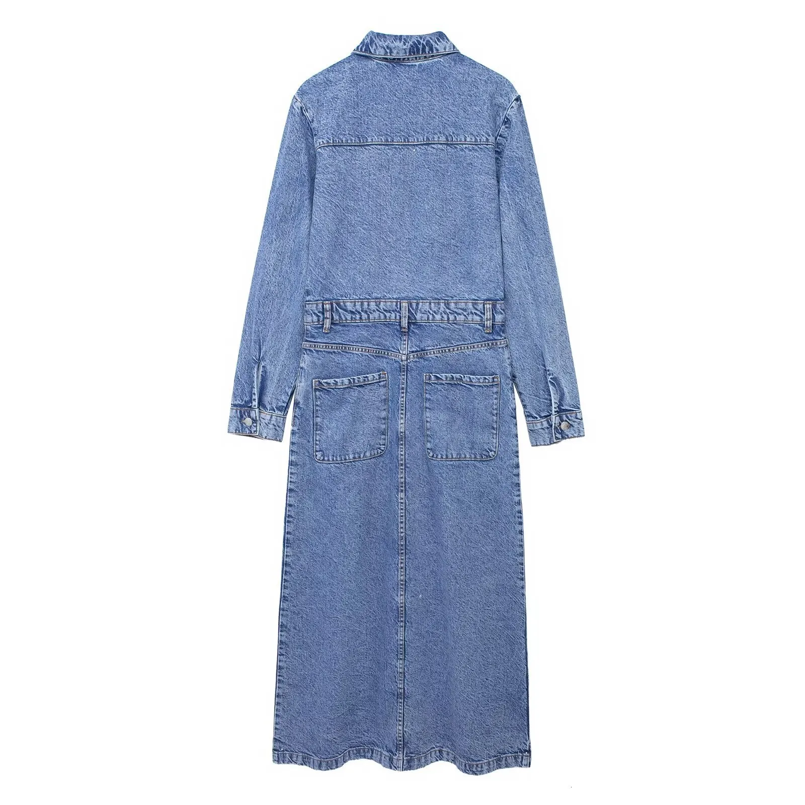 Stylish Midi Dress for Women with Long Sleeves and Denim Denim fabric