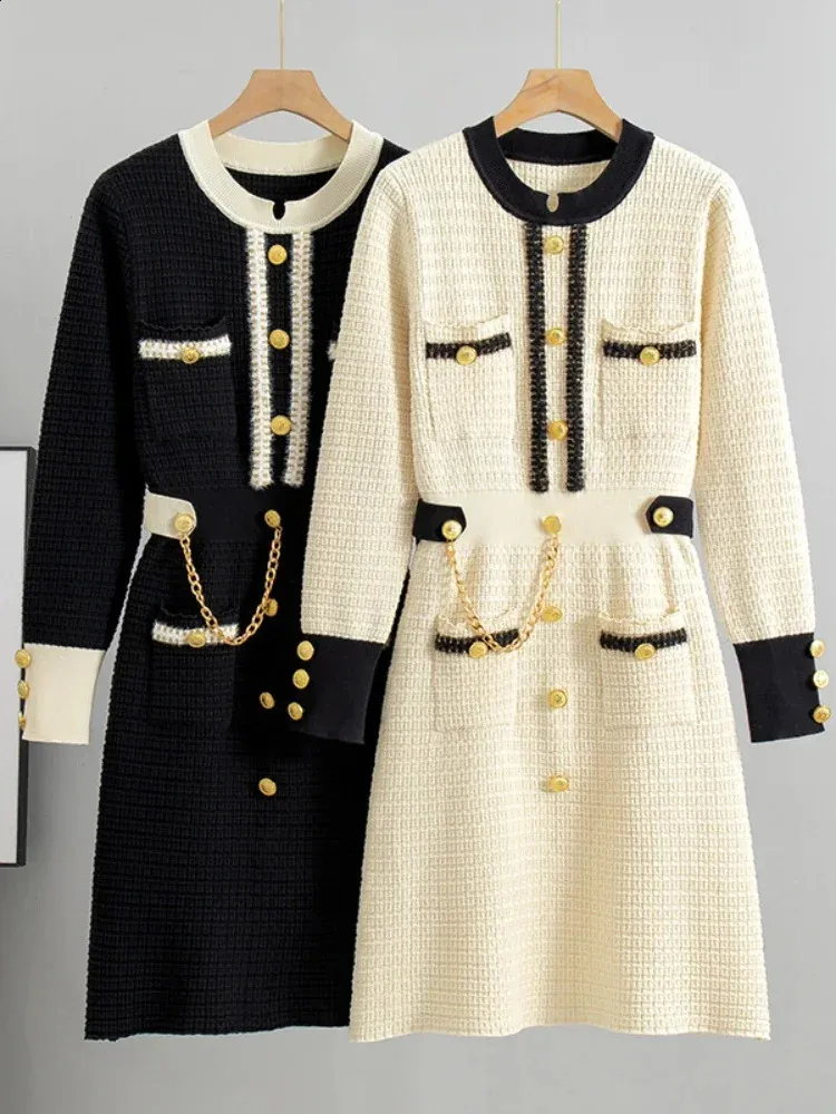 Retro Knitted Mini Dress - Womens Spring/Autumn V-Neck Long