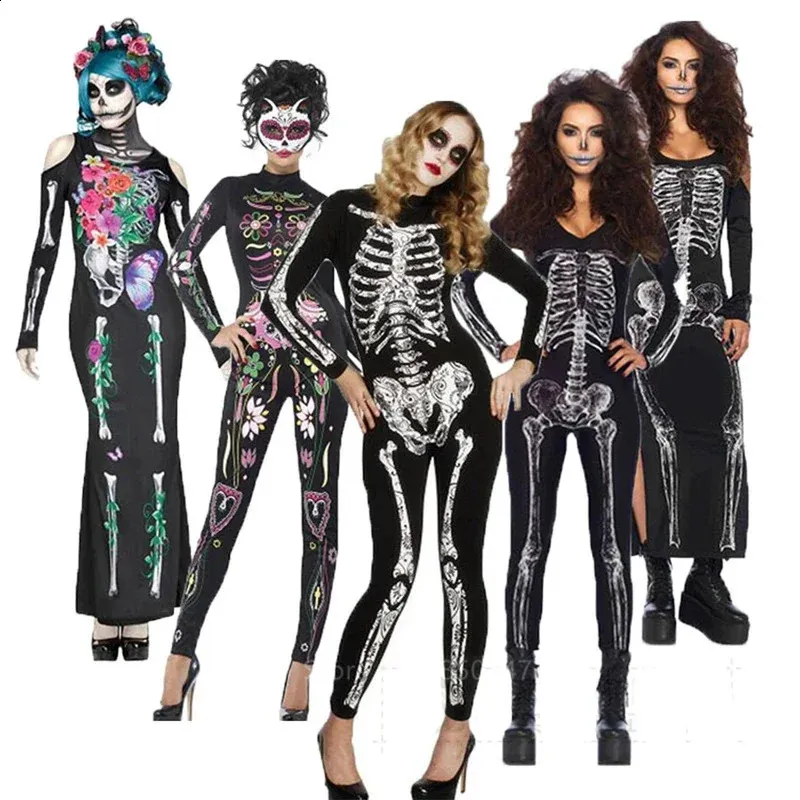Combinaison Squelette Halloween Femme - Imprimé Crâne, Fermeture Dos - Taille 12-14 - Chic Me