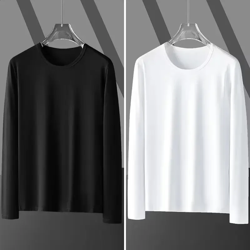 Mens Solid Color Long Sleeve T-Shirt - Casual Loose Fit, Spring