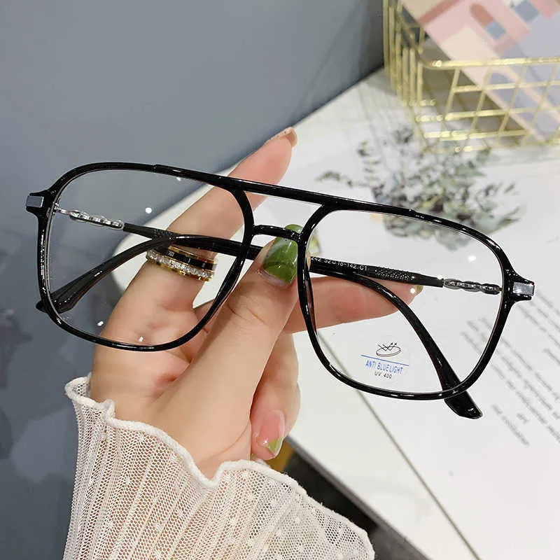 Fashionable Sunglasses For Men And Women Tiktok Same Style Double Beam Glasses Personality Street Shot Polygon Frame Large Face Thin Square Flat Lens From Top10afashion 17.72 DHgate.Com