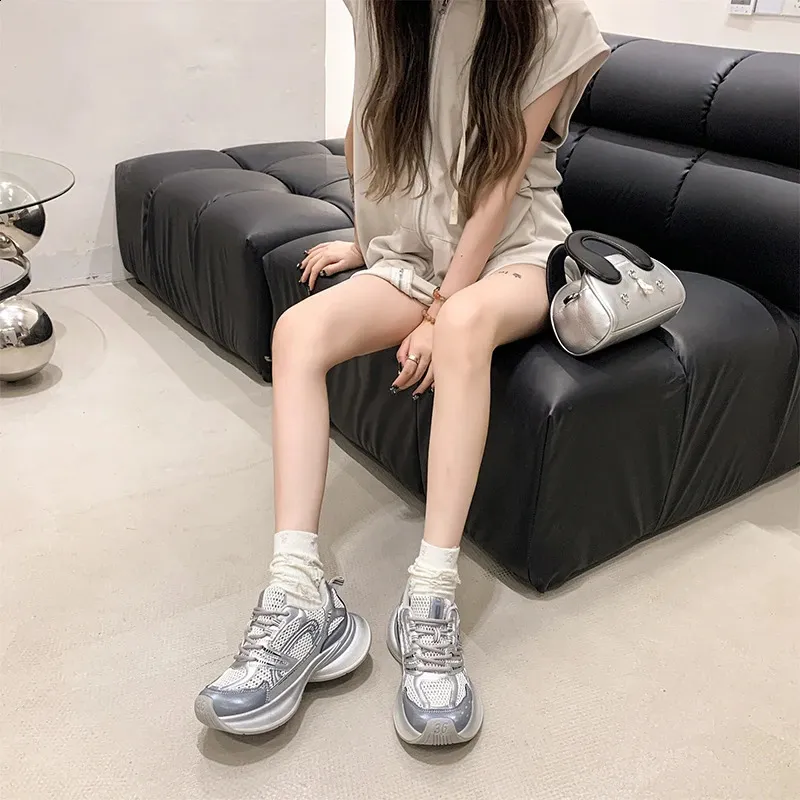Save Big on Bulk Women's Chunky Tennis Shoes TideSelling Fashion Chunky  Sneakers Women Breathable Mesh Lace Up Silver Thick Sole Summer Female
