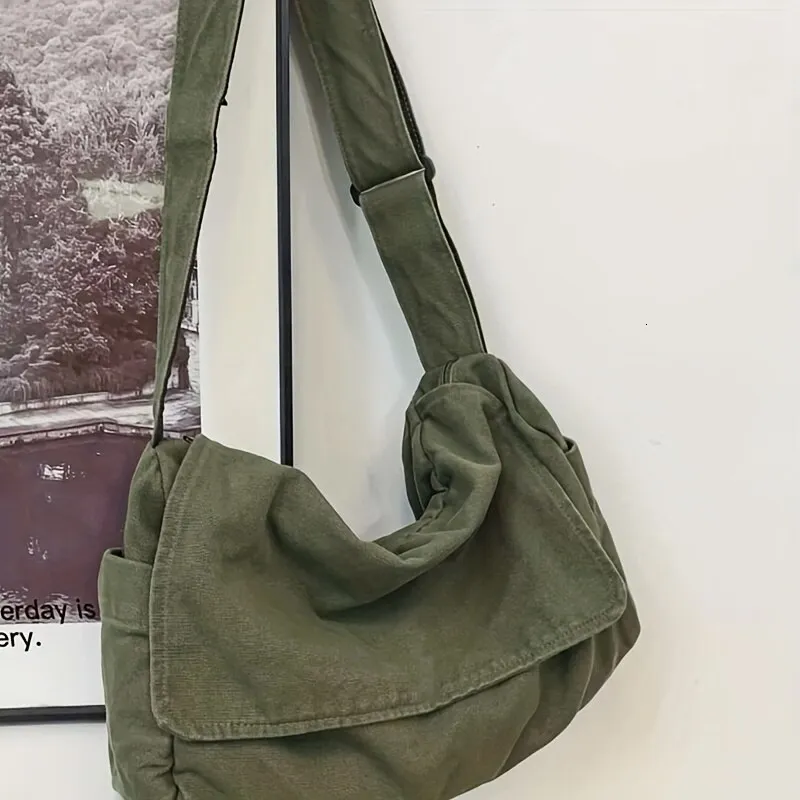 Large Capacity Canvas Shoulder Bag: Solid Color Crossbody Large Capacity Canvas Shoulder Bag: Solid Color Crossbody