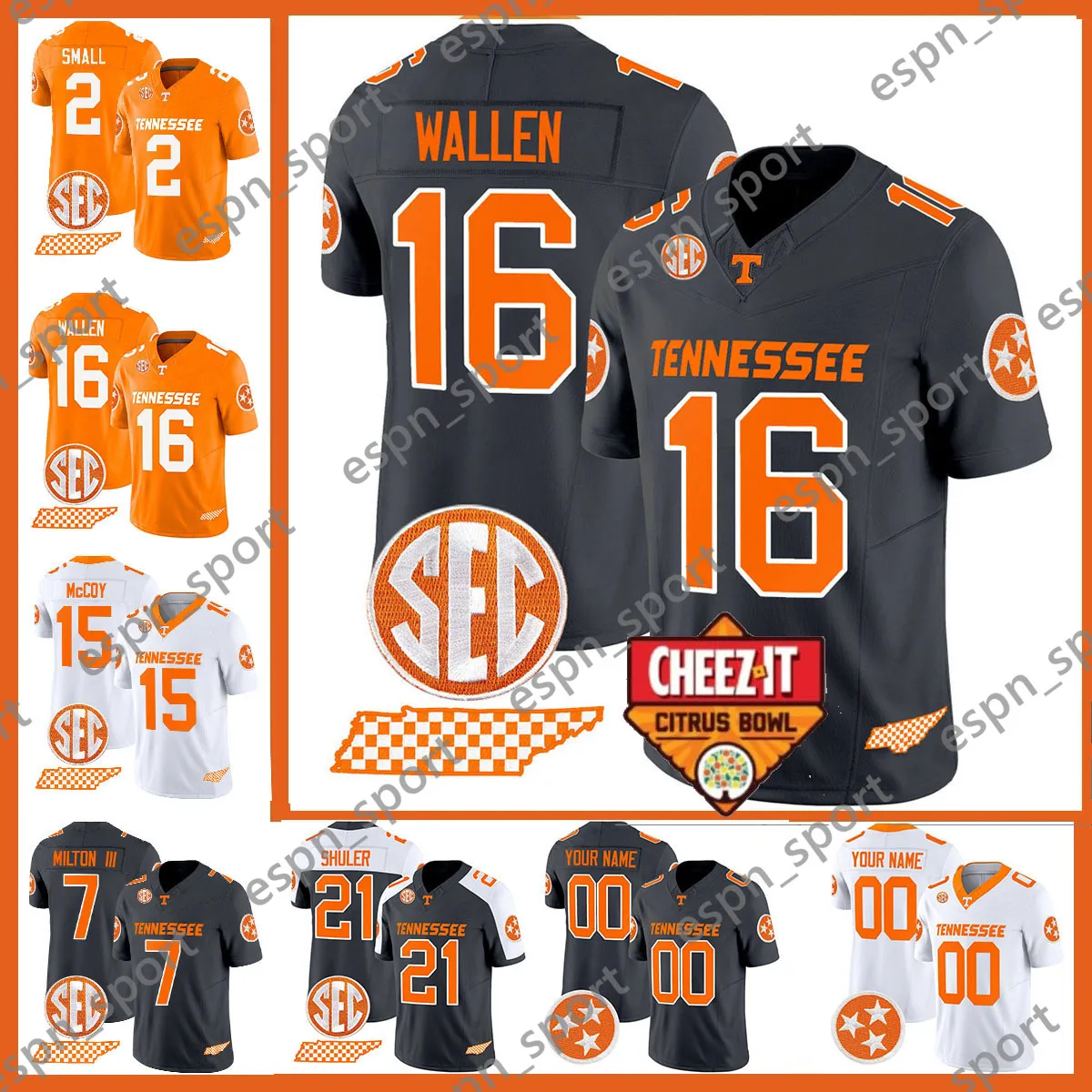 Tennessee Volunteers Custom Football Jersey, Your Name Number