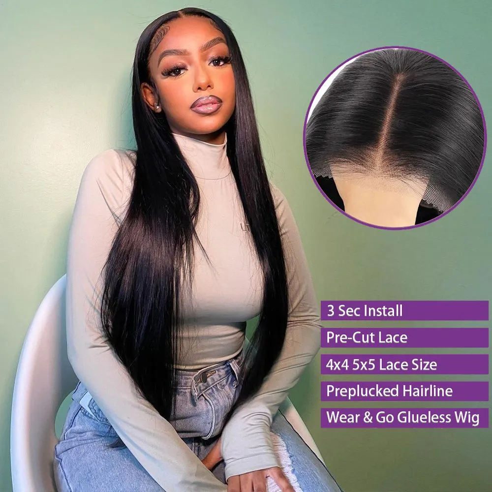 Glueless Human Hair Wig 4x4 5x5 HD Lace Closure Bone 