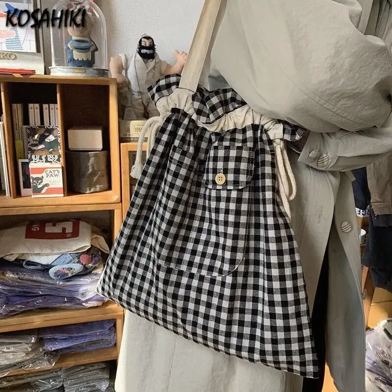 Plaid Shoulder Bag - Y2K Aesthetic Fashion, Casual Handbag