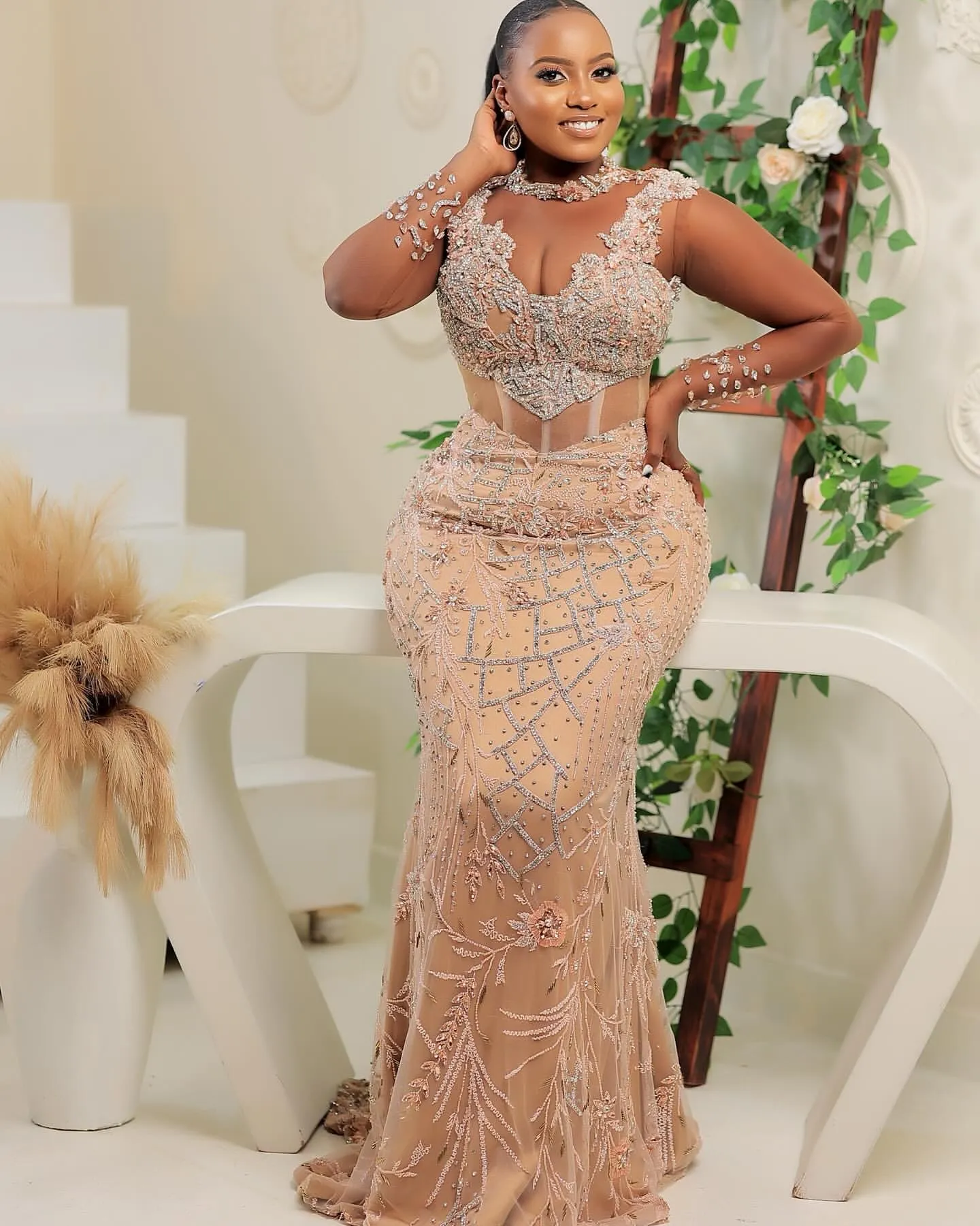 Champagne Mermaid Prom Dress: Elegant Evening Gown