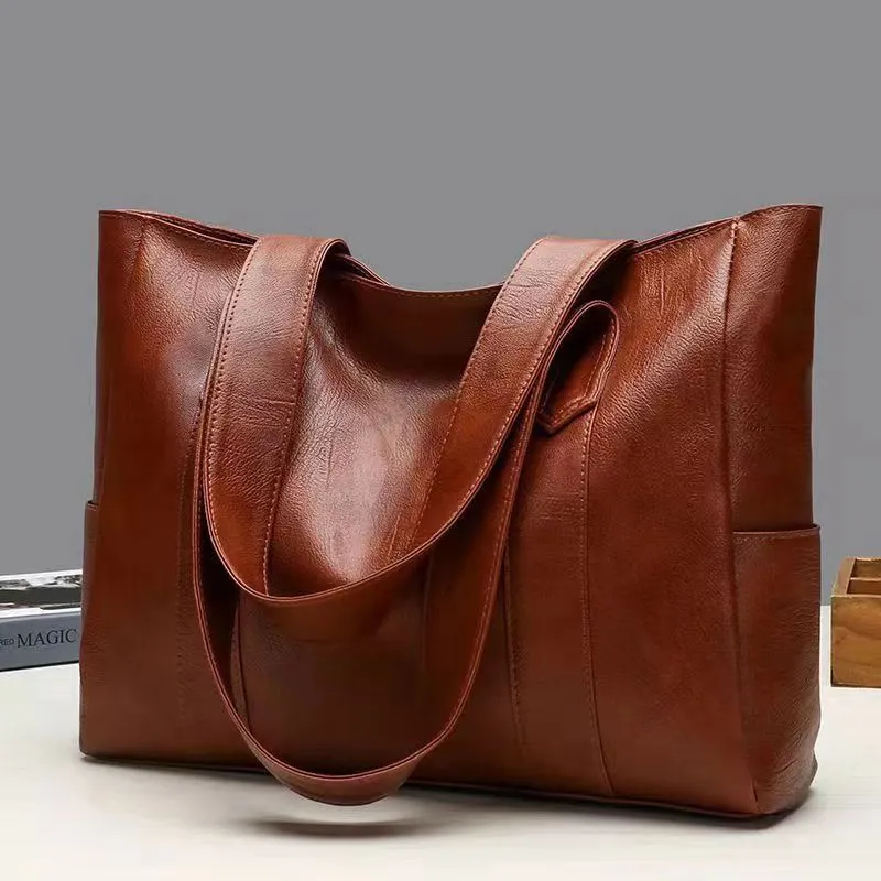 Retro Vegan Leather Tote Large 2024 Women s Casual Shoulder Bag for Commute