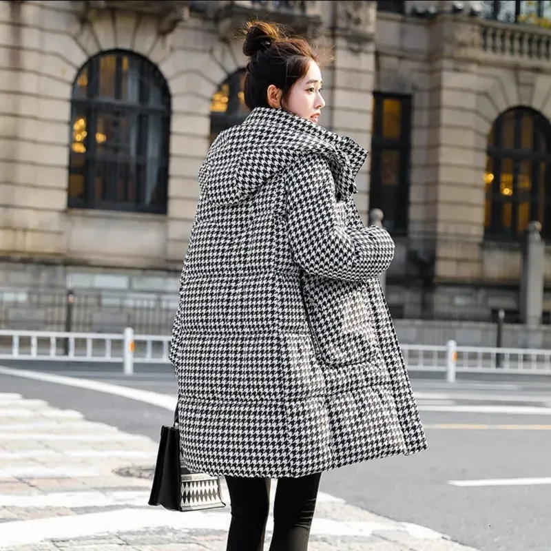 Houndstooth Winter Jacket Cozy Cotton Padded Warmth for Women