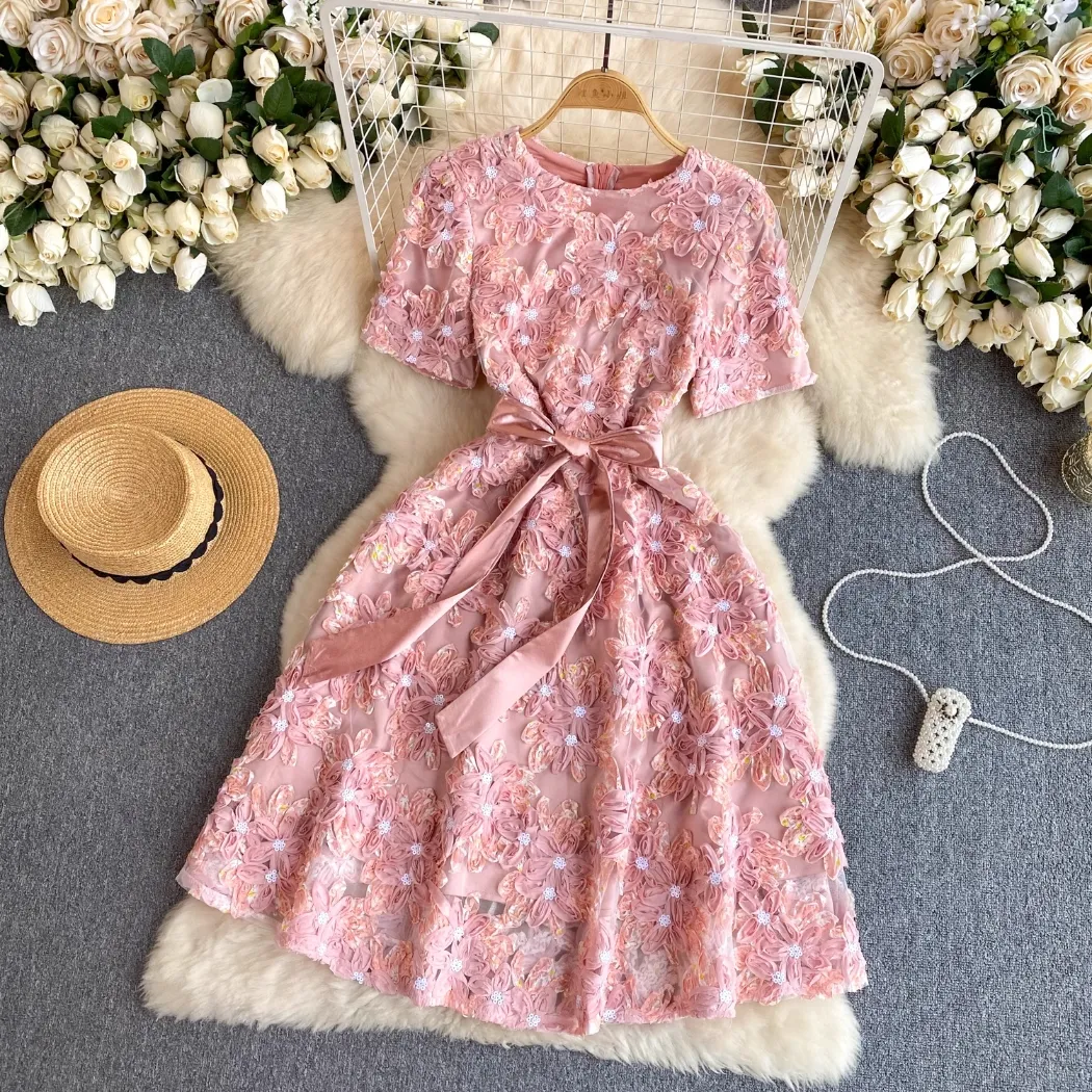 Small Palace Style Dress with Heavy Embroidery, Empire Waist, Knee-Length A- Line Silhouette, Short Conventional Sleeves from Dhgate Basic & Casual  Dresses - price 48.7