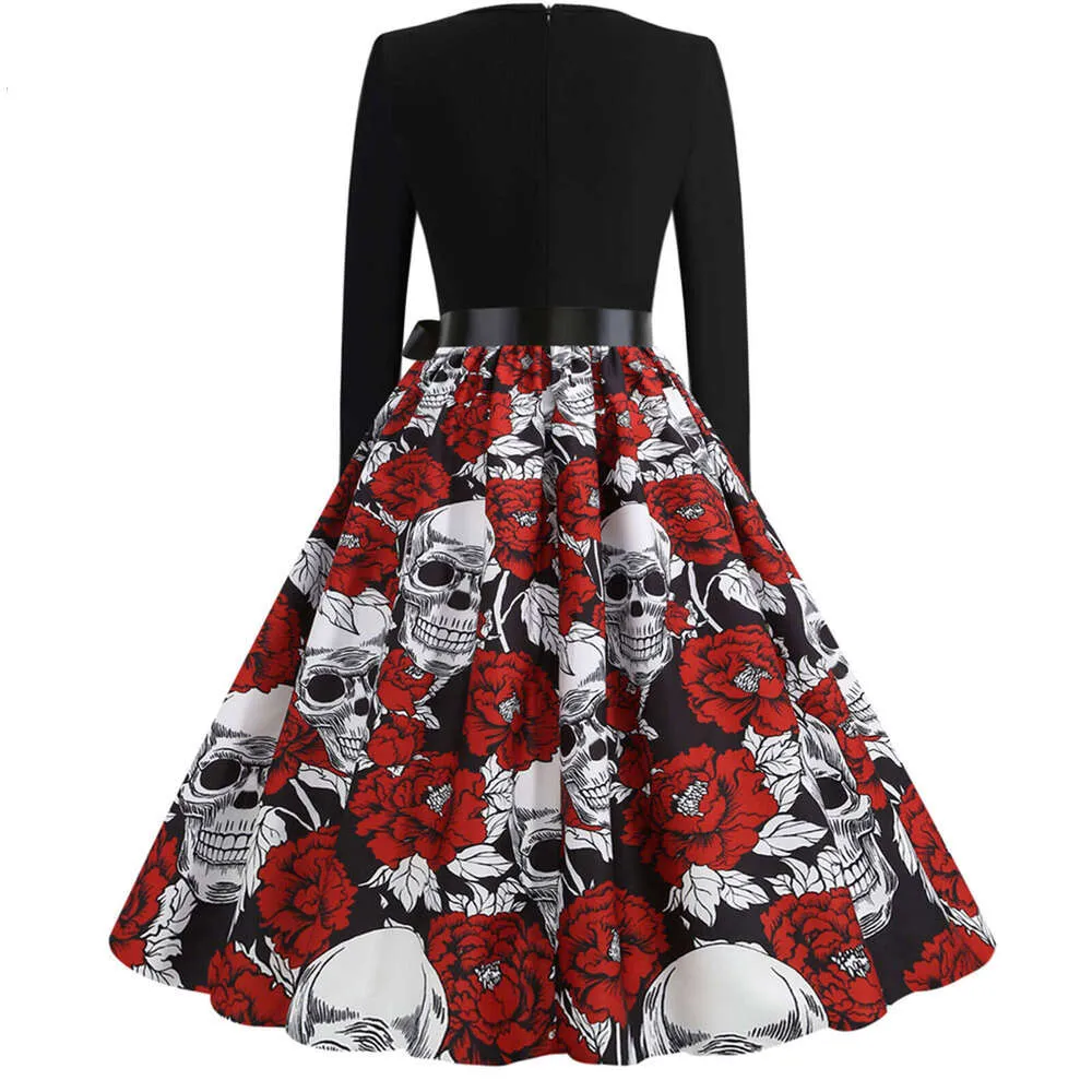 fitted lace wedding dress Deep Red 1960s Halloween Skull Halter Dress