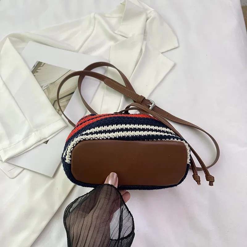 DHgate.com:Striped Crochet Mini Bucket Bag - Womens Handbag