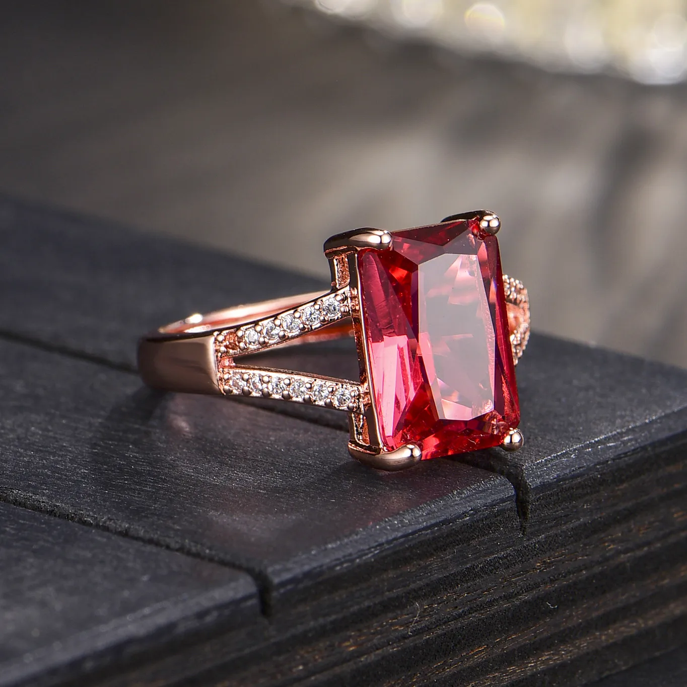 Save Big on Bulk Rectangular Diamond Ring Square Shaped Wedding Rings,  Women's Designer Rings: Rectangular Red Gem Ring, Ruby Style Rose Gold Ring  For