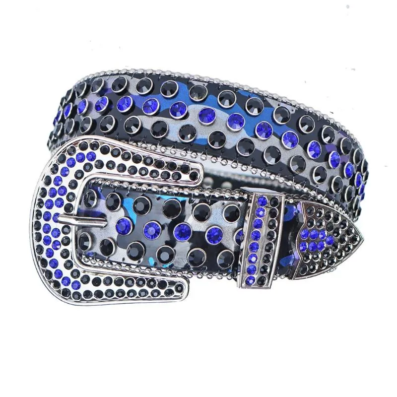Genuine Leather Narrow Rhinestone Belt with Golden Copper Animal