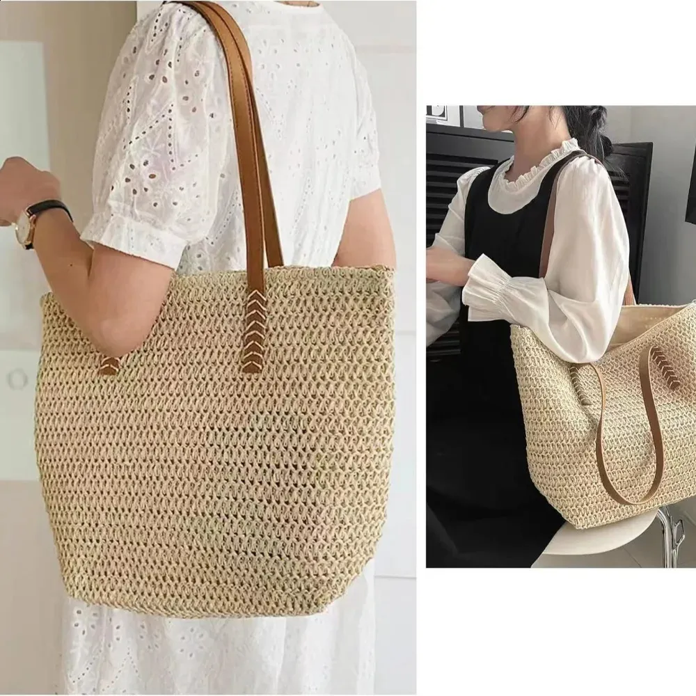 Large Woven Straw Beach Bag for Women - Handmade Knitted Tote with ...