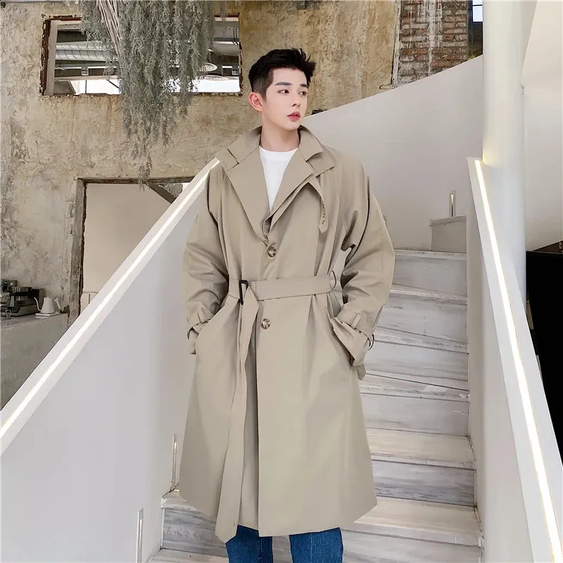 Autumn Korean Style Double Layer Collar Trench Coat Men Casual
