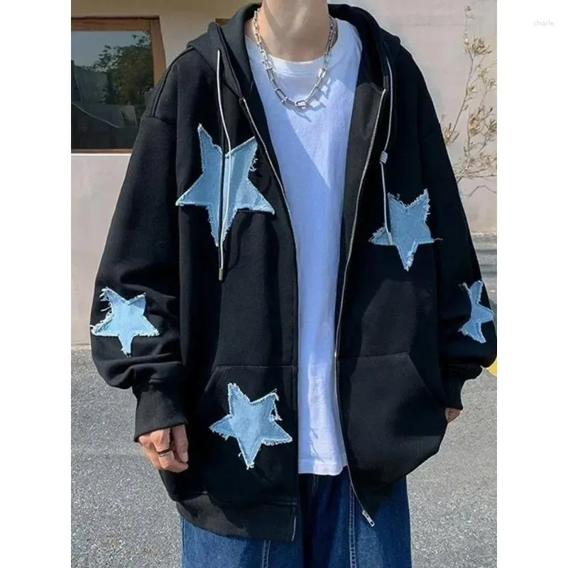Mens Oversized Star Patch Zip Up Hoodie Y2K Zip Up Sweatshirt Jacket For E Girl 90s Streetwear From Charle Vendor 21.68 DHgate.Com